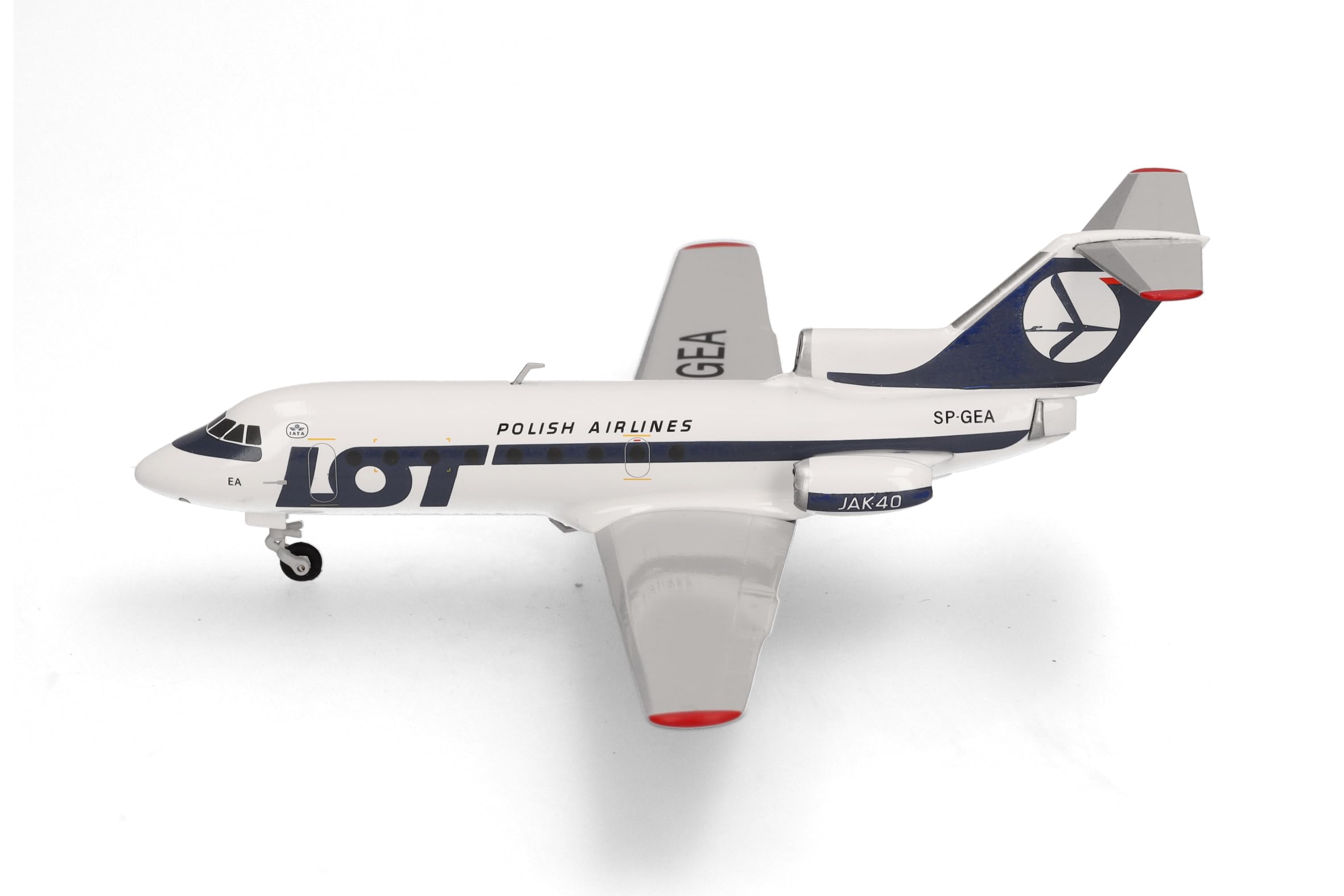 herpa Modellino aereo LOT Polish Airlines Yakovlev Yak-40, miniatura in scala 1:200, pezzo da collezione, modello senza supporto, metallo