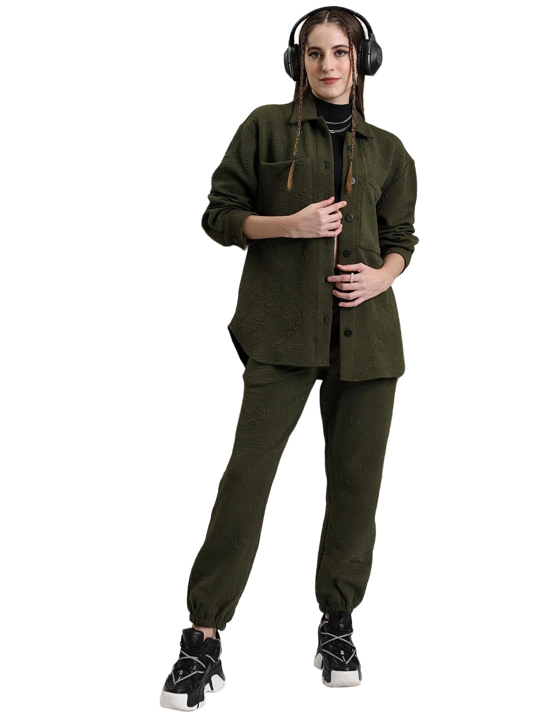 tokyo talkies Women's Long Sleeves Shirt Collar Self Design Co-Ords|Co-Ords | Stylish Co-Ords | Casual Co-Ords-picture-40