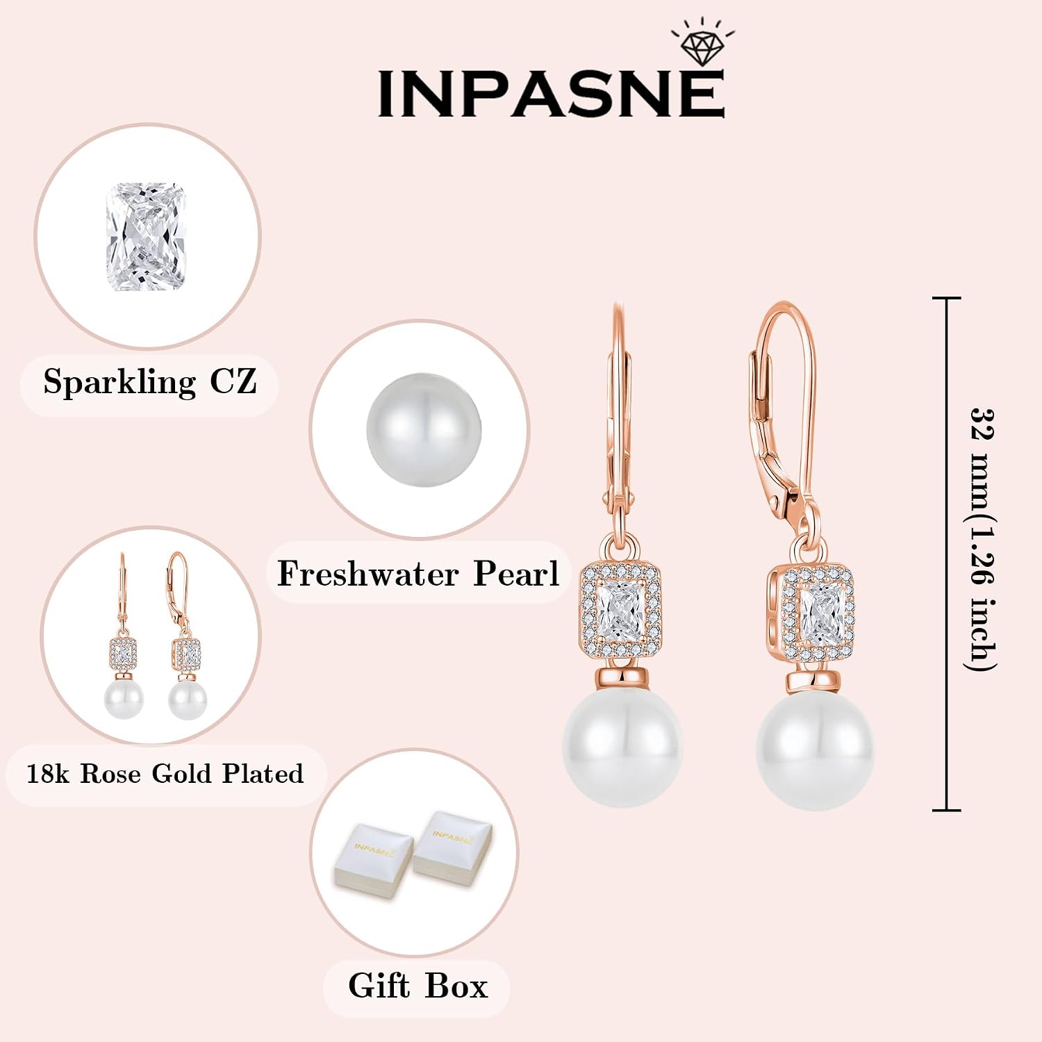 Pearl Earrings for Women 925 Sterling Silver Birthstone and Pearl Dangle Drop Leverback Earrings Jewelry Gifts for Her