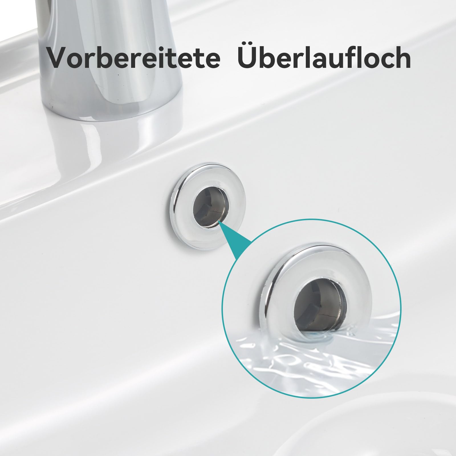Waschbecken 45 cm Breit Eckig, Aufsatzwaschbecken mit Überlauf, Kleine Waschbecken Gäste WC, Hängewaschbecken Bad aus keramik in Weiß, Mini Waschtisch mit Rand