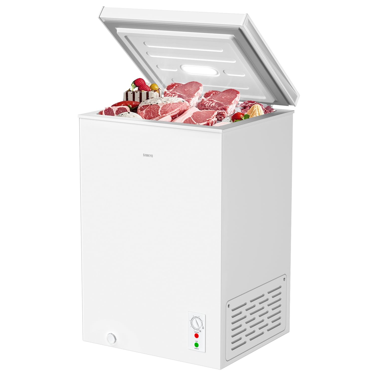 SAMKYO 冷凍庫 100L 上開き式 家庭用 チェストフリーザー 急速冷凍-28℃ 8段階温度調節 バスケット2個付き 大容量 小型 コンパクト 静音設計 セカンド冷凍庫 冷凍ストッカー ZC100 ホワイト