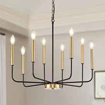 8-Light Black and Gold Dining Room Chandelier Light Fixture | Modern Farmhouse, Height Adjustable, Hanging Lights with Chain, For Living Room, High Ceiling Entryway, Bulbs Not Included