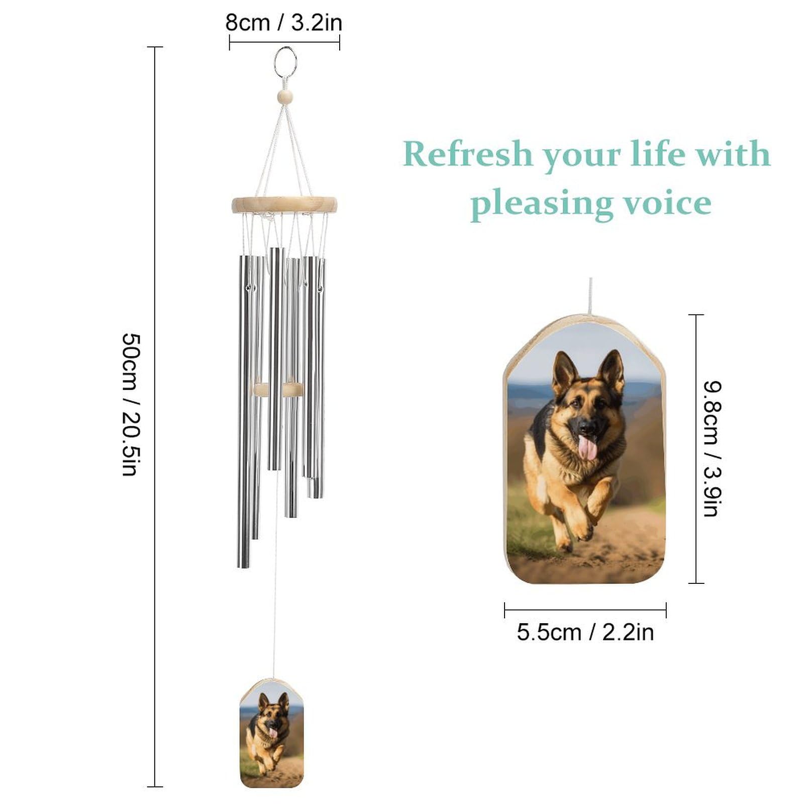 Outdoor Wind Chimes, Running German Shepherd Dog Printed Wind Chimes,Simple Wind Chimes,Curtain Wind Chimes for Home Decoration