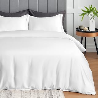 CozyLux 100% Organic Bamboo-Rayon Duvet Cover Set King Size Silky White 3PCS 300TC Luxury Comforter Cover 104" x 90", Oeko-Tex Cooling Duvet Covers with Zipper Closure and Corner Ties
