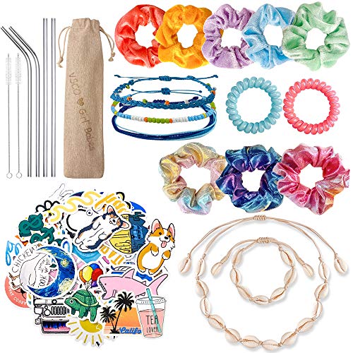 JAZIPO VSCO Girl Stuff Hair elastics Hair Scrunchies Velvet 50 Pack Waterproof Cute VSCO Stickers for Hydro Flask Shell