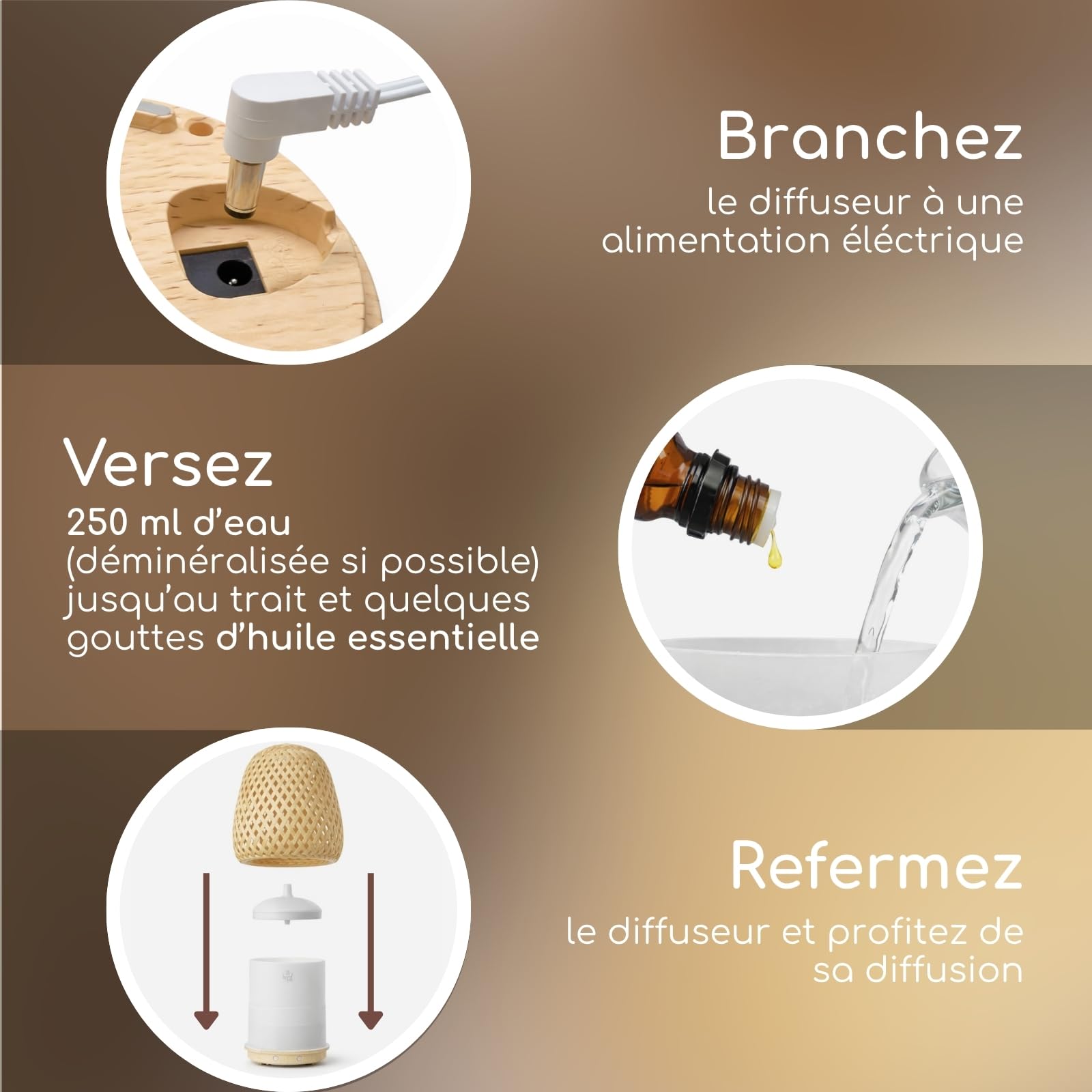 Zen'Arôme - Diffuseur d’Huiles Essentielles Ultrasonique Olaki (Jusqu’à 40 m²) - Diffusion à Froid pour l’Aromathérapie - Design Artisanal Zen en Bambou Tressé