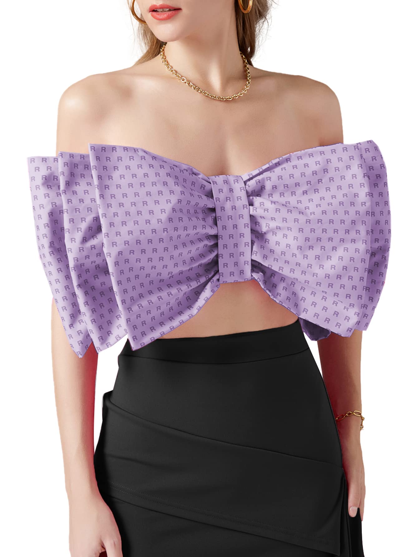Women鈥檚 Sexy Bow Tie Crop Top Strapless Shirt