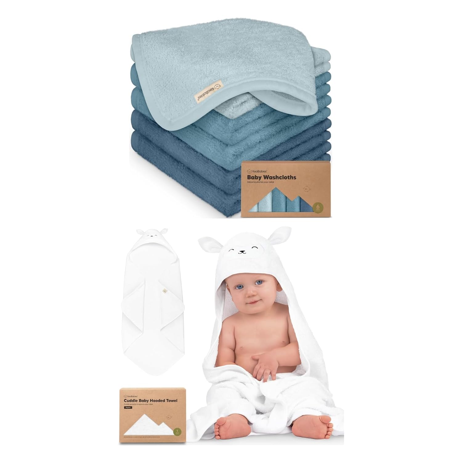 KeaBabies Baby Washcloths for Newborns, Kids and Baby Hooded Towel - Soft, Absorbent Bath Cloth and Face Washcloths - Hooded Towel for Infant & Toddlers
