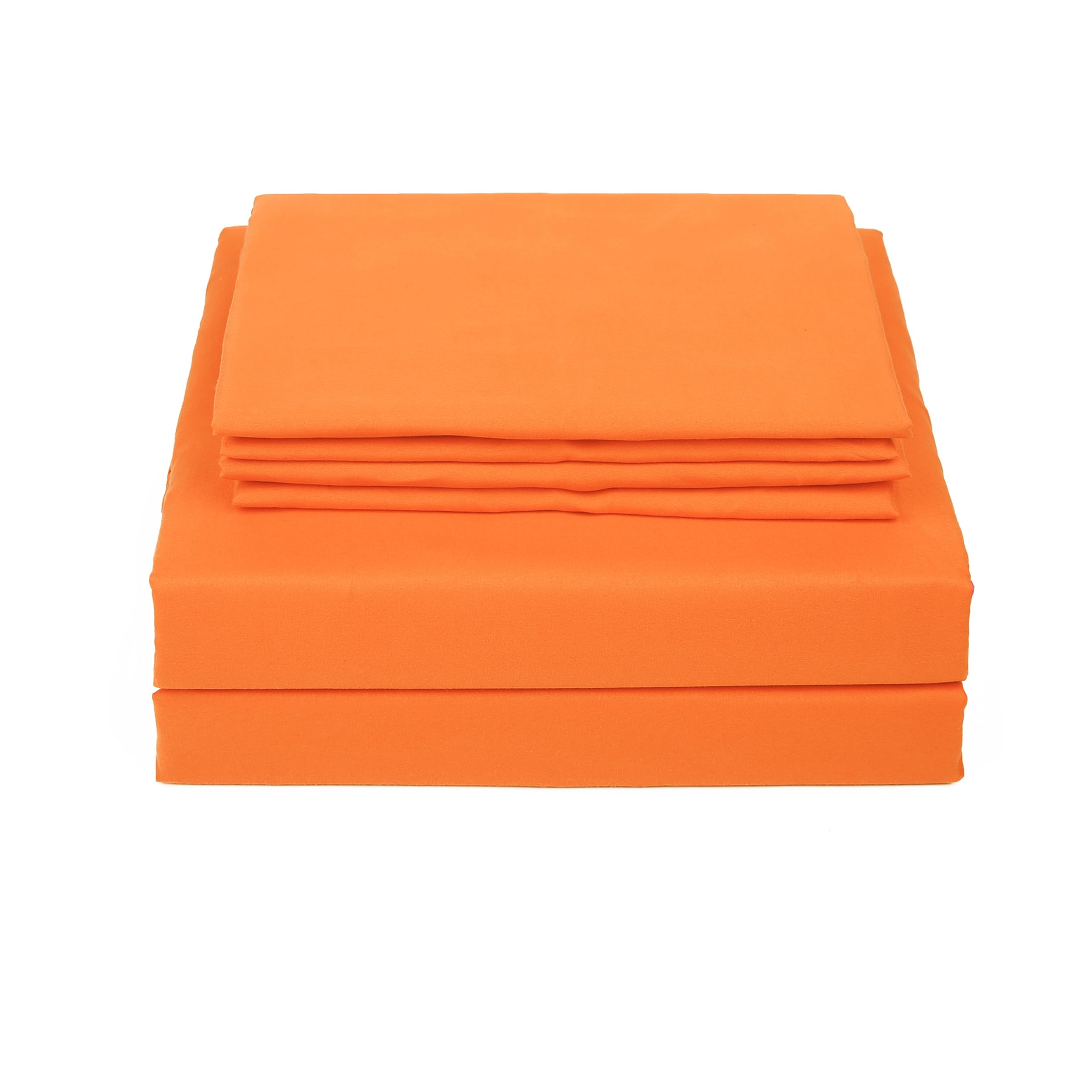 4-teiliges Bettwäsche-Set (komplett, orange), 1 Bettlaken, 1 Spannbetttuch und 2 Kissenbezüge, gebürstete Mikrofaser, Luxus-Bettwäsche mit tiefen Taschen