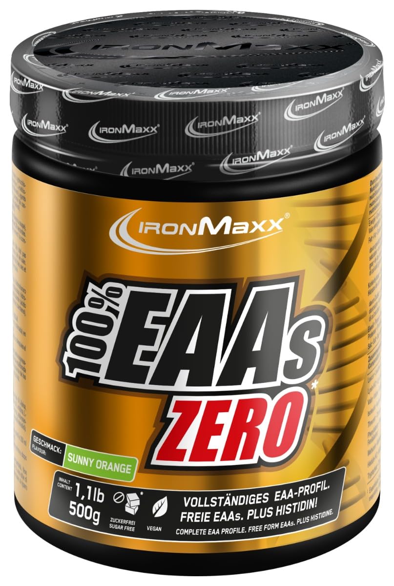 IronMaxx 100% EAAs Zero - Sunny Orange 500g Dose | EAA-Pulver,Vegan Und Zuckerfrei Mit Allen 8 Essentiellen Aminosäuren | Fruchtiger Geschmack, Frei Von Konservierungsstoffen