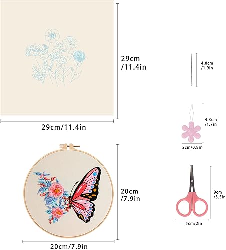 Miniatura 6 de ojindiy Kit de bordado para principiantes, 4 juegos de punto de cruz para adultos, mariposa, kits de inicio de punto de aguja con patrones de