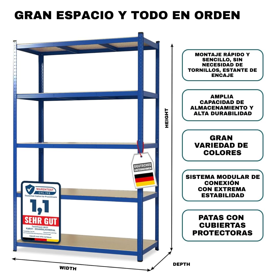 etm Estantería de Carga Pesada, Pack de 2, 200x100x50 cm, Azul | Estantería Modular, almacén o Independiente. Montaje rápido sin Herramientas Gracias al Sistema de Encaje (Lakota, Azul)