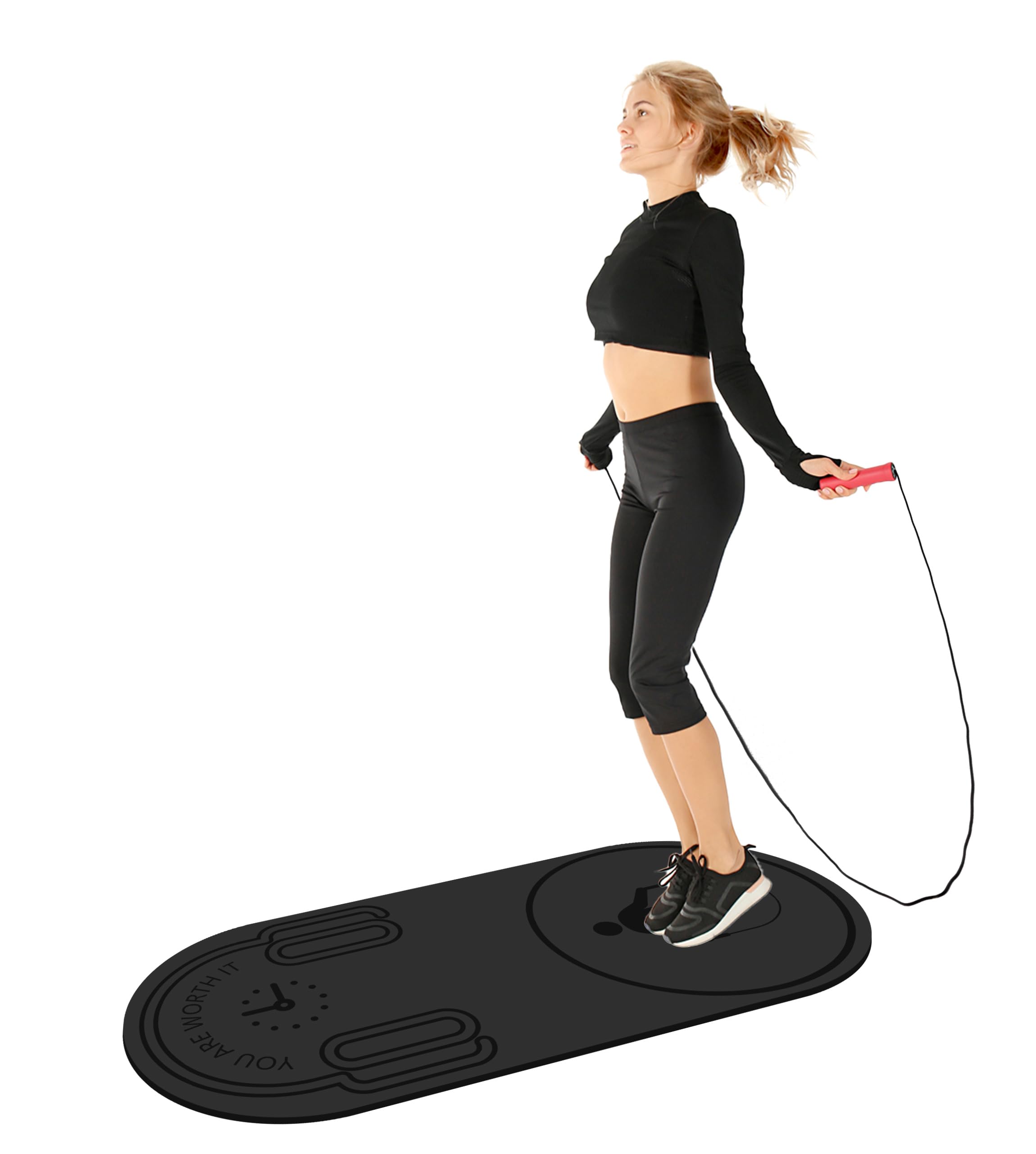 Non-Slip Jump Rope Mat Shock Absorption Rope Skipping Mat for Adults & Children Home Indoor Workout Exercise Mat (Black)-image-35
