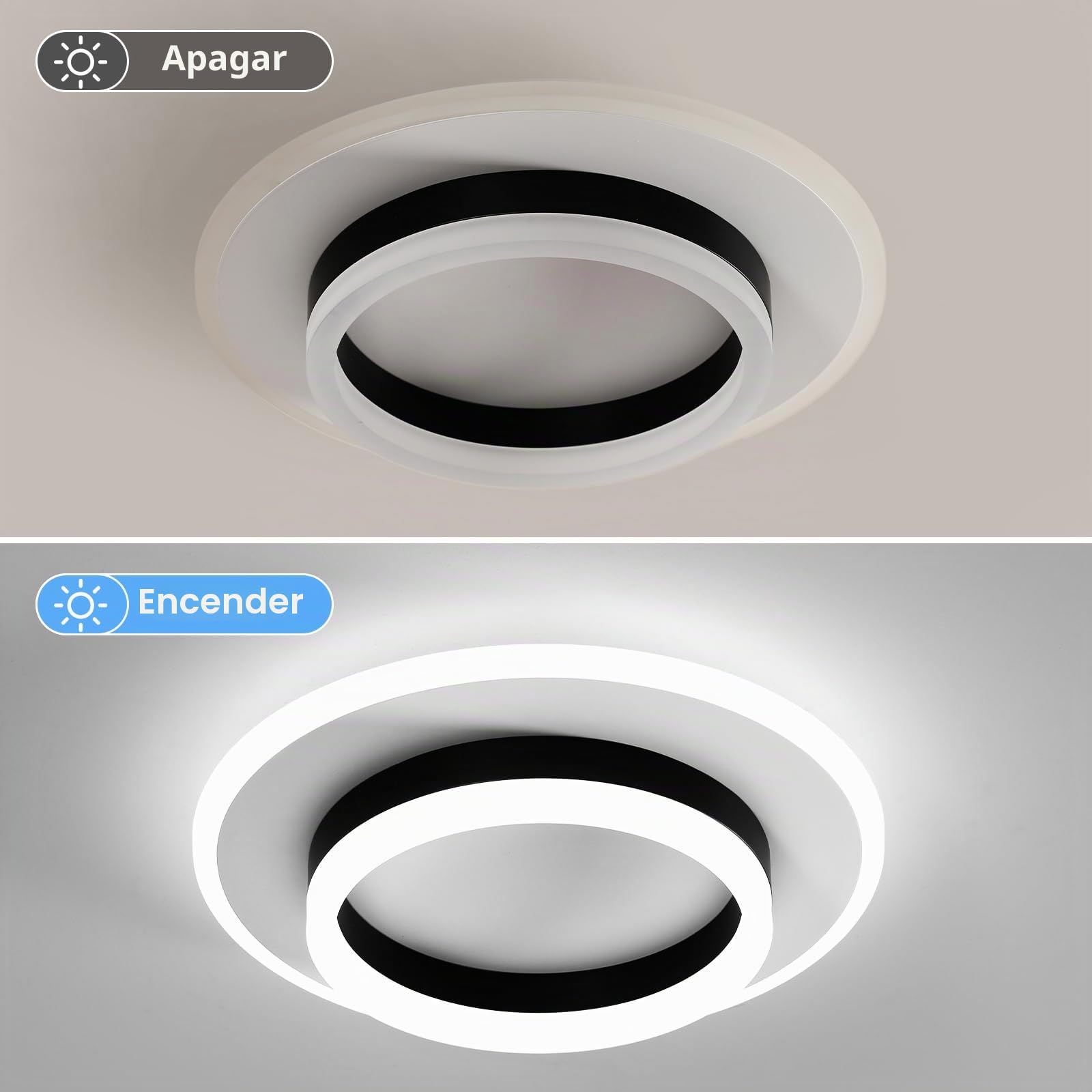 Lámpara de Techo Moderna, 28W Plafón LED Techo Luz Fria 6500K | Redondo Luz LED techo de Acrílico Blanco para Corredor Cocina Dormitorio Sala de Estar Pasillo, Ø30CM