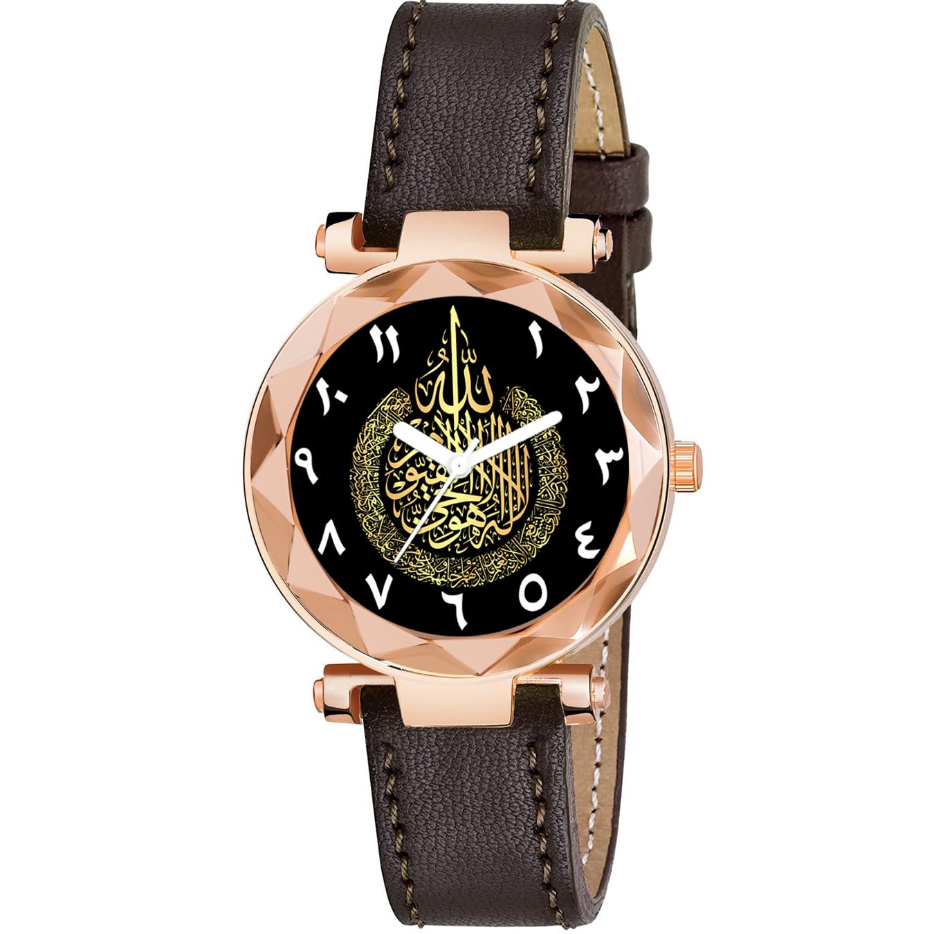 Analog Round Black Dial Stylish Brown Strap Islamic Muslim Wrist Watch for Women and Girls, Pack of 1 - AYATULKURSI-GEN-RG-BRW-CUTL-image-43