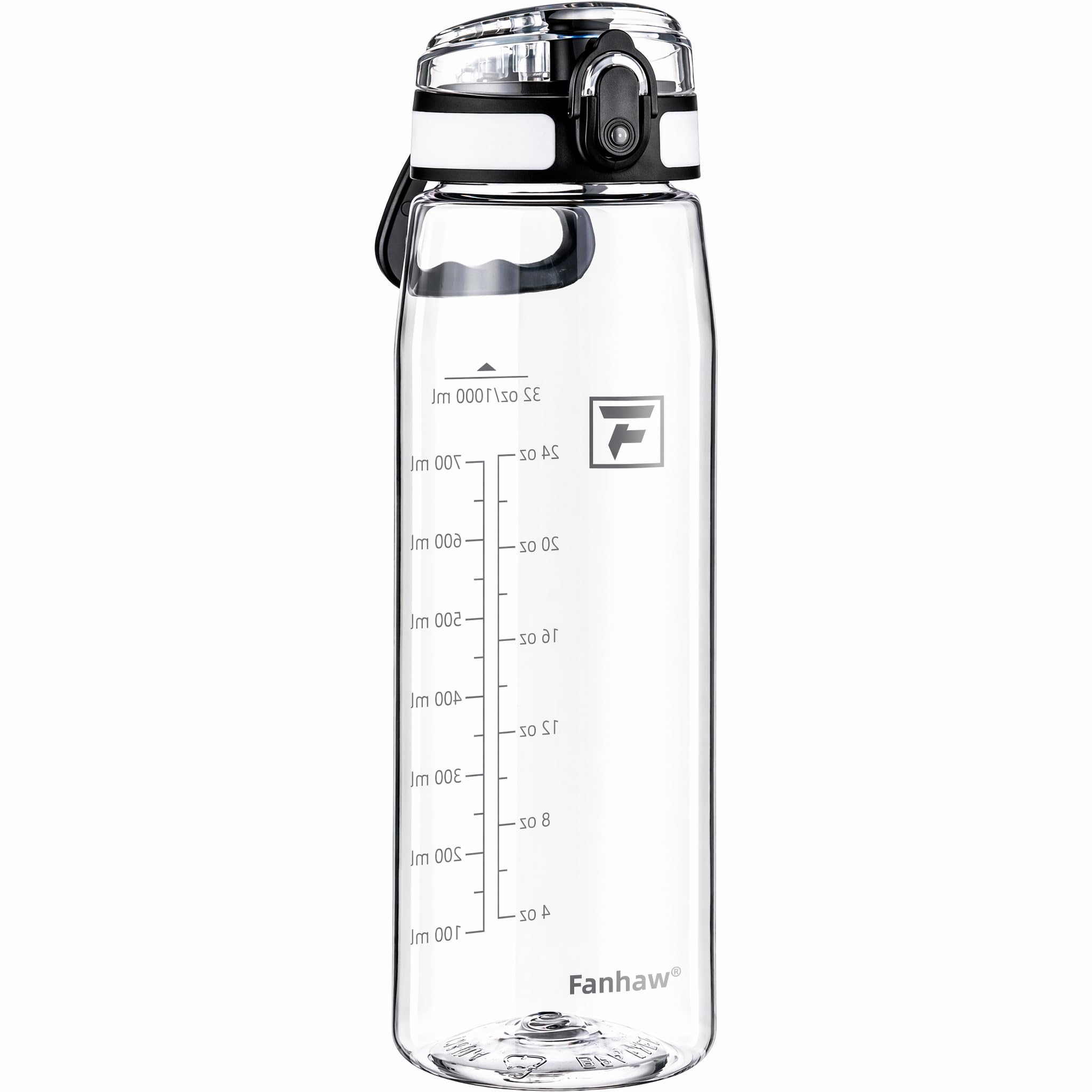 Fanhaw Tritan-Wasserflasche mit Becherdeckel, transparent, BPA-frei, leicht, breite Öffnung, auslaufsicher, perfekt für Fitnessstudio, Reisen, Schule, Büro und Sport, transparent und weiß, 900 ml