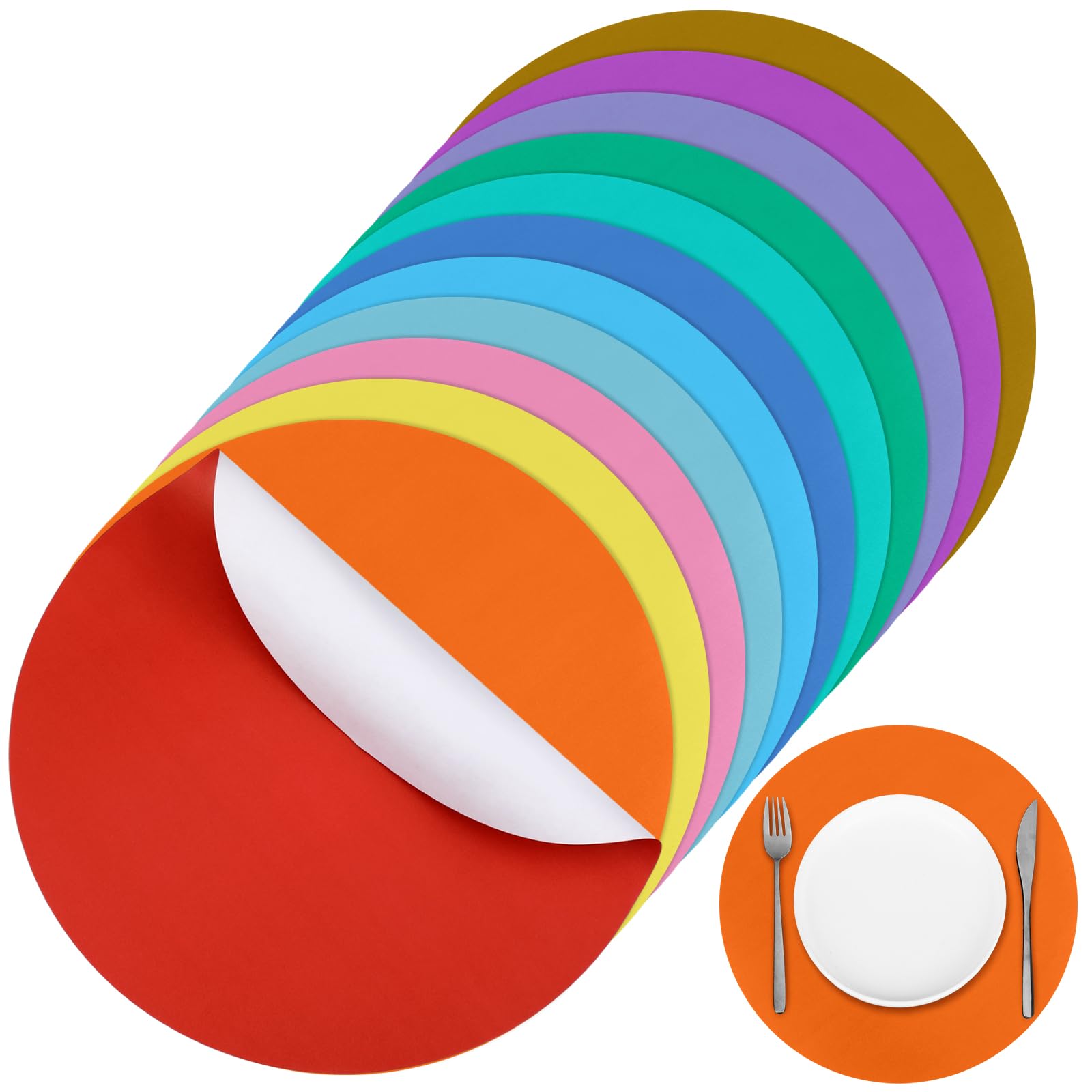 Yeaqee 120 Pcs Disposable Paper Placemats 12 Inch Round Paper Place Mats Blank Table Mats for Restaurant Catering Dining Weddings Birthday Table Holiday Parties Supplies(Colorful)