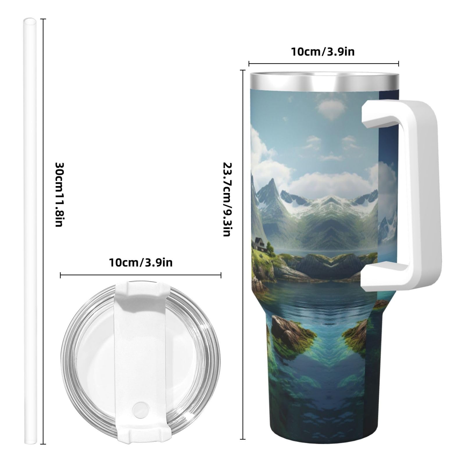 Norway Islands Ice Bully Doppelwandige isolierte Wasserflasche mit Griff und Strohhalm-Deckel, 1,2 l