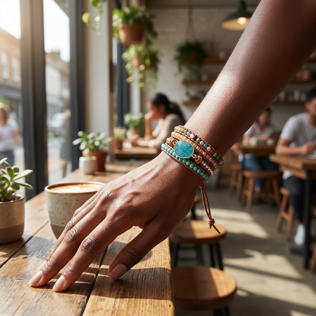 YGLINE Jasper Stone Bracelet 5 Wraps Bracelet Handmade Boho Bracelet For Women