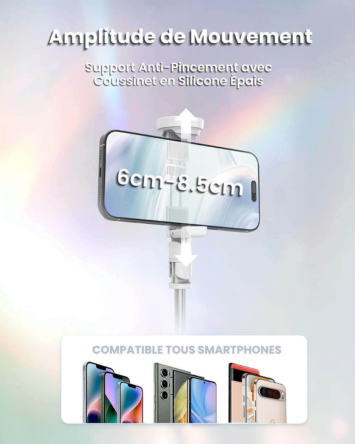 KraftGeek 168cm Trépied Smartphone, Perche à Selfie pour iPhone/Android | Trepied Smartphone à Ouverture Automatique, Trépied Téléphone Portable avec Télécommande Bluetooth