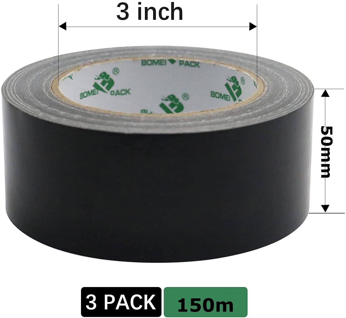 BOMEI PACK 2 rollos Cinta Americana 50mm x 50 m - Cinta Adhesiva Negra - Cinta Fuerte de Tela Reforzada con Tejido - Para Interiores y Exteriores (black 50mm)