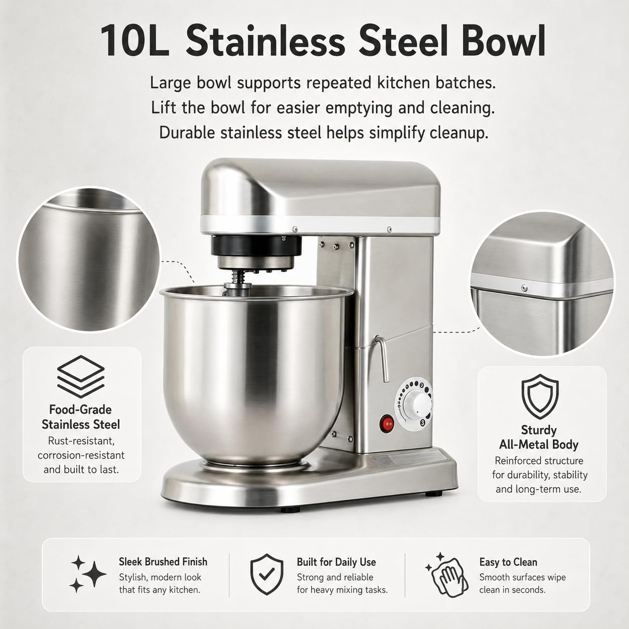 Impastatrice a spirale commerciale per cucina, 10 L, 500 W