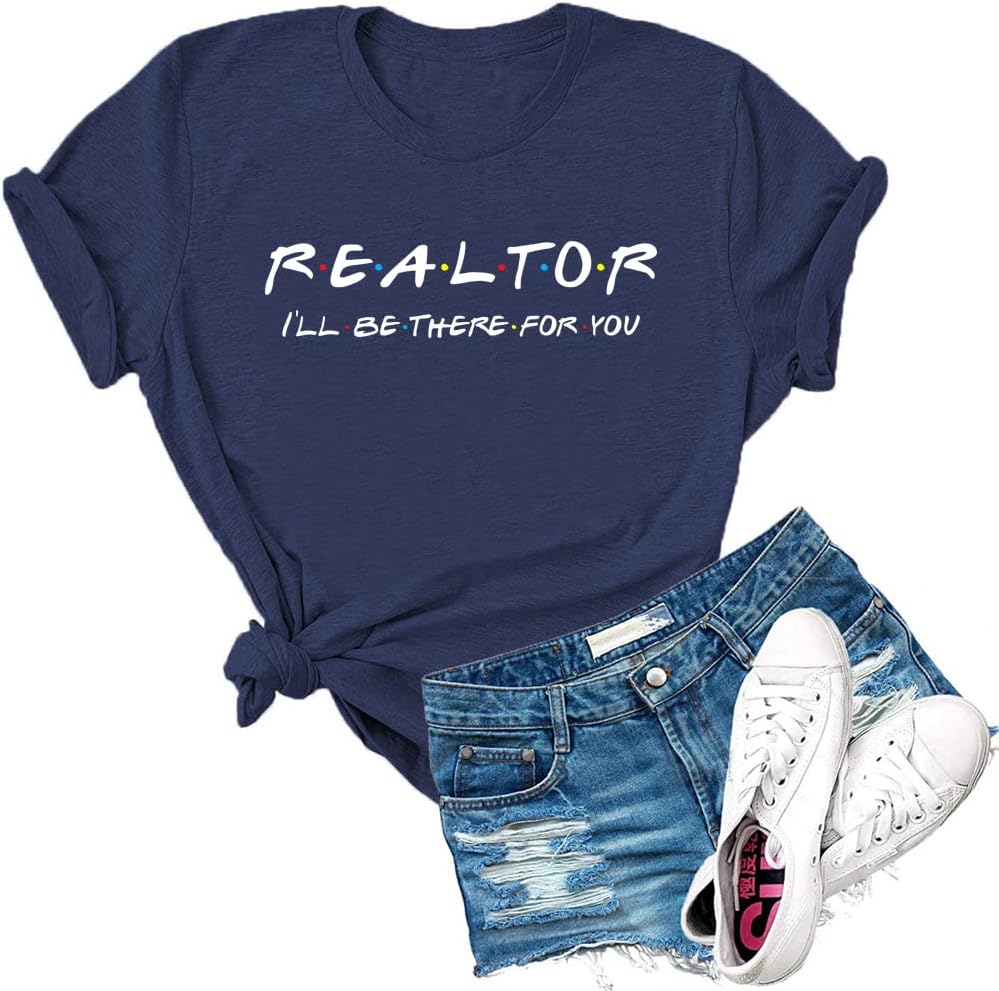 Dauocie Womens Realtor I'll Be There for You Letter Print T Shirt Real Estate Agent Gift Graphic Tops Tees