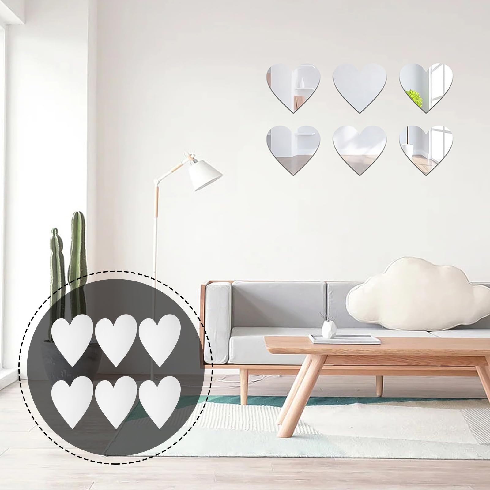 IMIKEYA 6 Pcs Heart Shape Mirror Wall Stickers 3D Crystal Love Heart Decal for Valentines Day DIY Mirrored Wall Art for Home Bedroom Living Room Tv Background Decor - Image 4