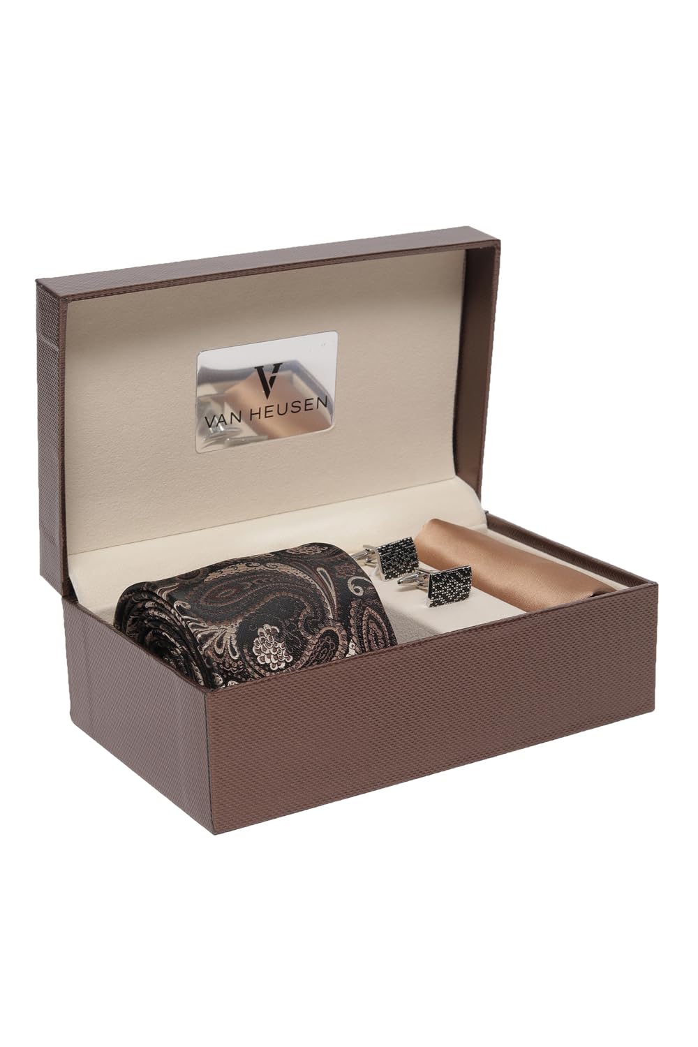 van heusen Men Brown Party Tie Pocket Square And Cufflink-picture-37