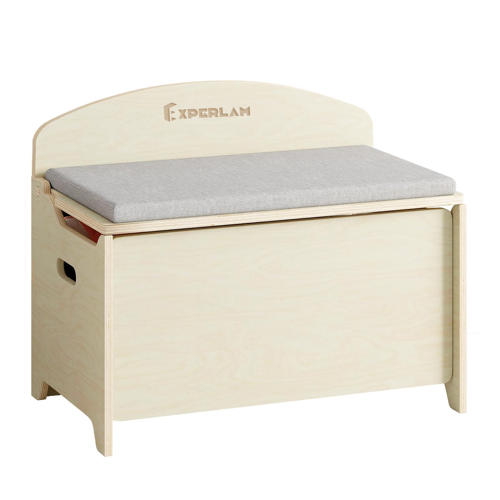 Scatola giocattolo e contenitore per giocattoli, scatola giocattolo in legno per ragazzi e ragazze, baule giocattolo con sedile cuscino e 2 cerniere di sicurezza, organizer per giocattoli per