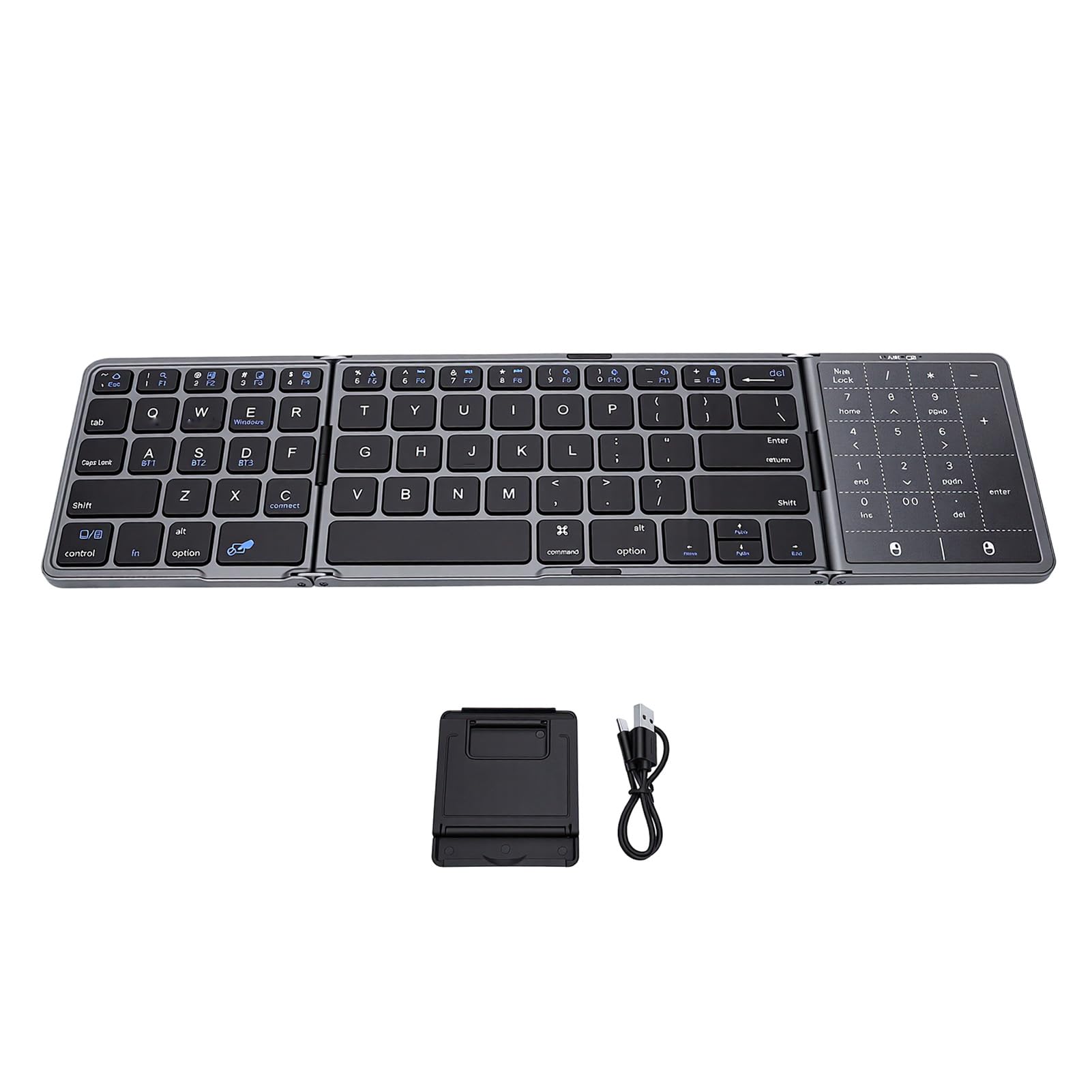 VBESTLIFE Tastiera Bluetooth Pieghevole, Tastiera Wireless Portatile Ricaricabile con Trackpad Multitouch e Tastierino Numerico, per Smartphone, Tablet, Laptop