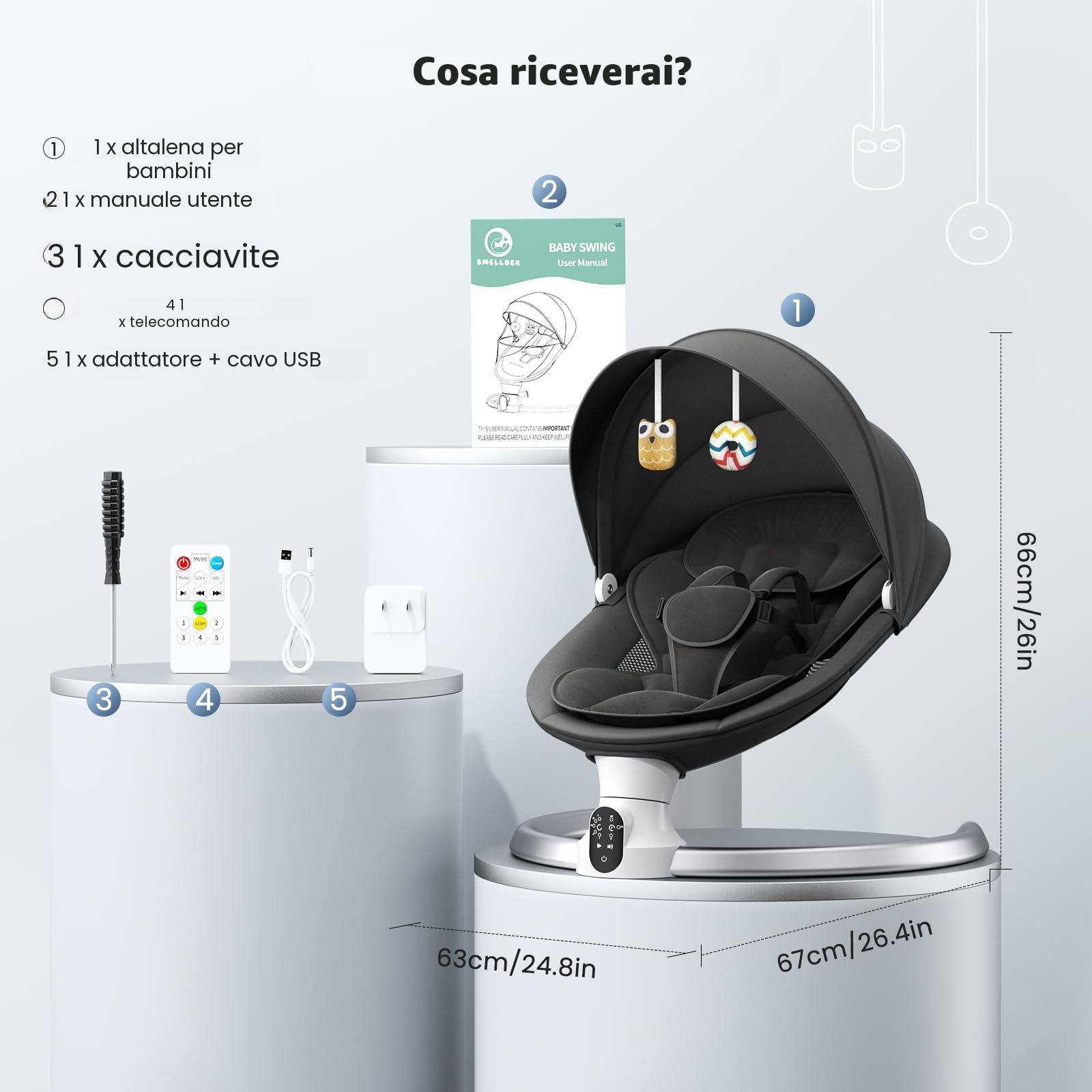 Sdraietta Neonati Elettrica - App e Telecomando Dondolo Bambina Elettrico con 3 timer, 5 Velocità di Altalena, 10 Musiche, Sdraietta Neonati Bluetooth Imbottita Morbida Baby (APP Nero)