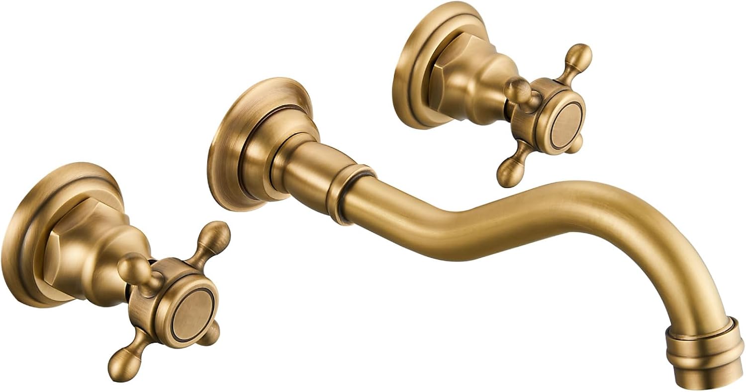 Airuida Grifo de baño de montaje en pared, grifo de lavabo de baño montado en la pared, boquilla giratoria 360, 2 perillas cruzadas, 3 agujeros,