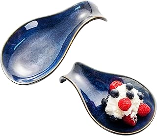 Juego de 2 cucharas de cerámica, decoración de noche estrellada, soporte para cucharas, soporte para cucharaditas, gran resistente al calor, accesorios de cocina modernos de granja, color azul