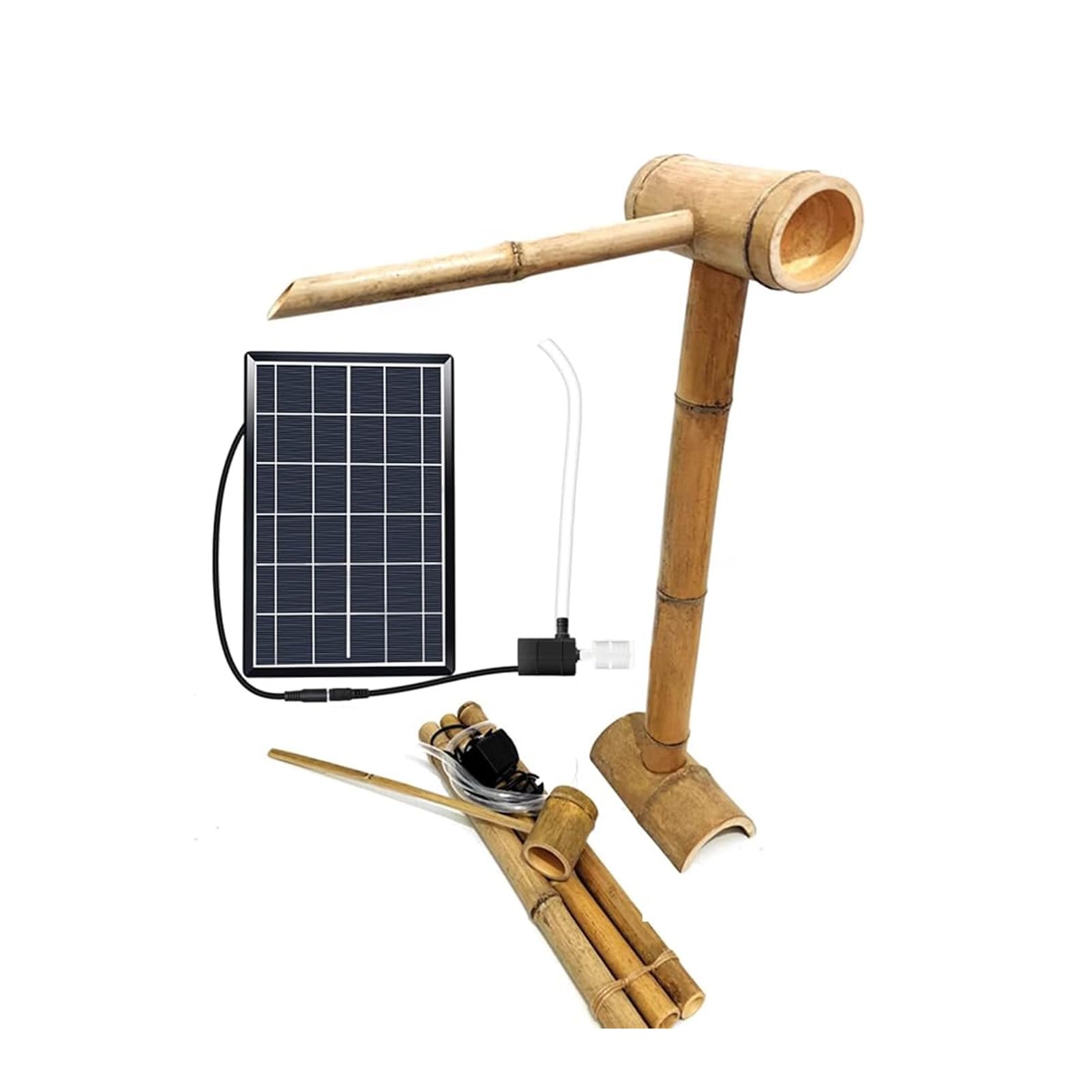 asdchZen Solar-Powered Bamboo Water Fountain, Handcrafted Zen Garden Feature, Freestanding Outdoor Fountain Kit With Pump, Relaxing Waterfall Decor, For Patio, Pond, Birdbath, 20I