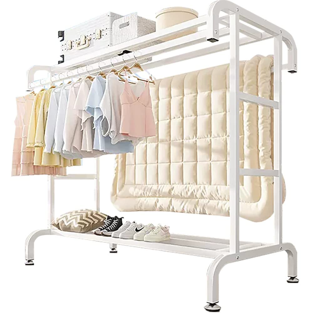 Aycdl C Freestanding Garment Rack With Wheels, Double Rail And Storage Shelf For Hanging Lothes, Multifunctional Design,-100 * 50 * 150Cm