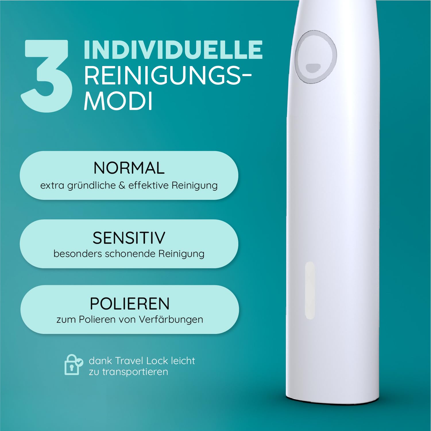 happybrush® Spazzolino elettrico sonico Eco VIBE 3 - Spazzolino sostenibile con batteria ricaricabile che dura 6 settimane, con 3 testine di ricambio e dentifricio - Bianco/Menta