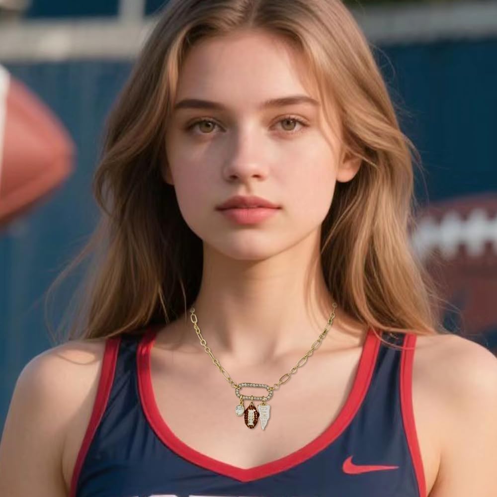Madison Tyler Football Pendant Necklace for Women | Sport Gold Plated Adjustable Chain Necklace | Game Day Football Flag TOUCHDOWN Charm Necklace Dangle Earring Jewelry Set for Fans - Image 4
