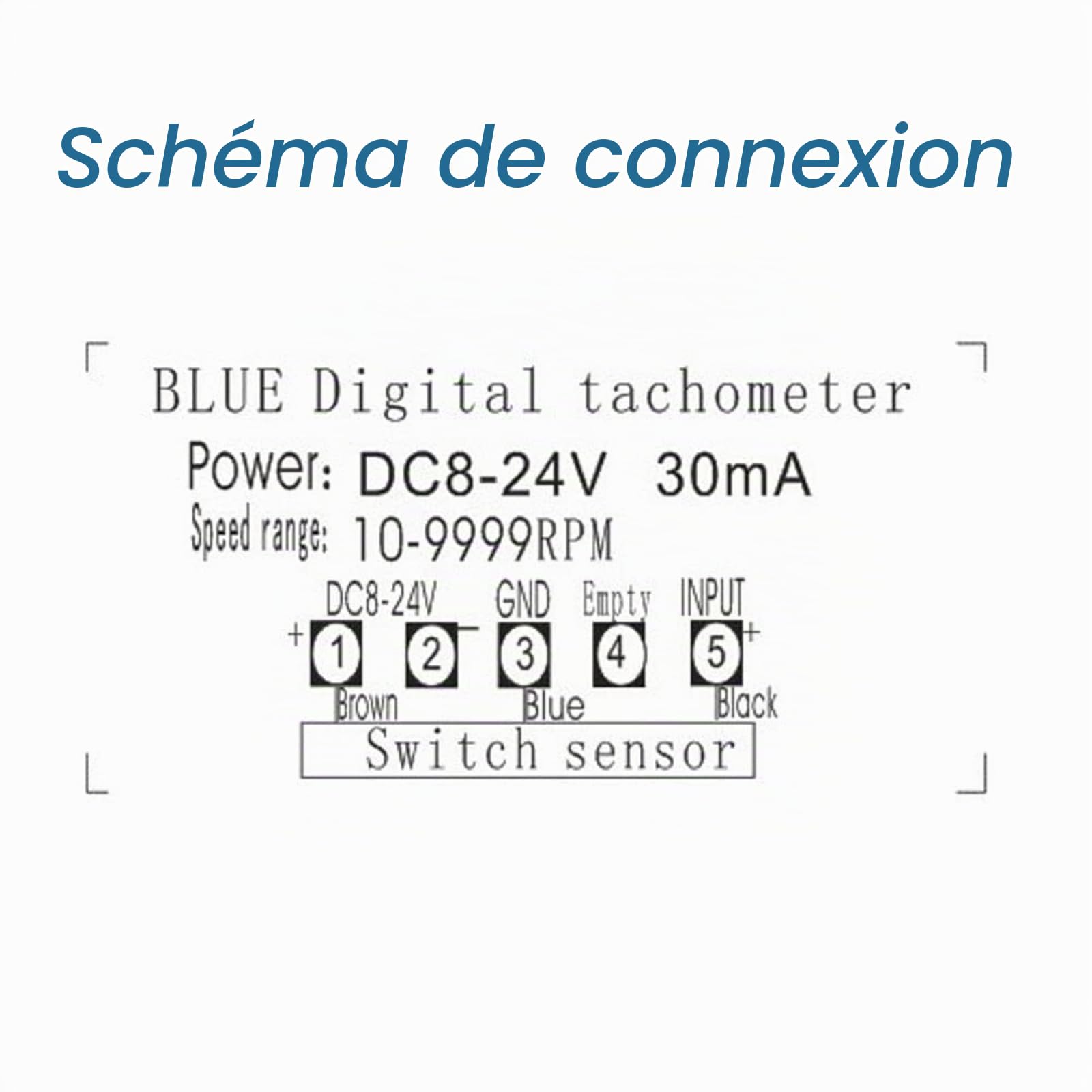 Tachymètre à LED Numérique à 4 Chiffres, Tachymètre d'Affichage Numérique, Compteur de Vitesse RPM avec Capteur de proximité de la Salle, Entrée NPN/PNP, Gamme 10-9999rpm(Bleu)