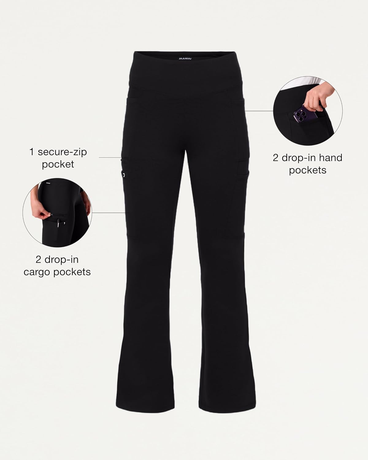 JAANUU Perri Women's Yoga Scrub Pant, 5-Pocket Skinny Fit 4-Way Stretch