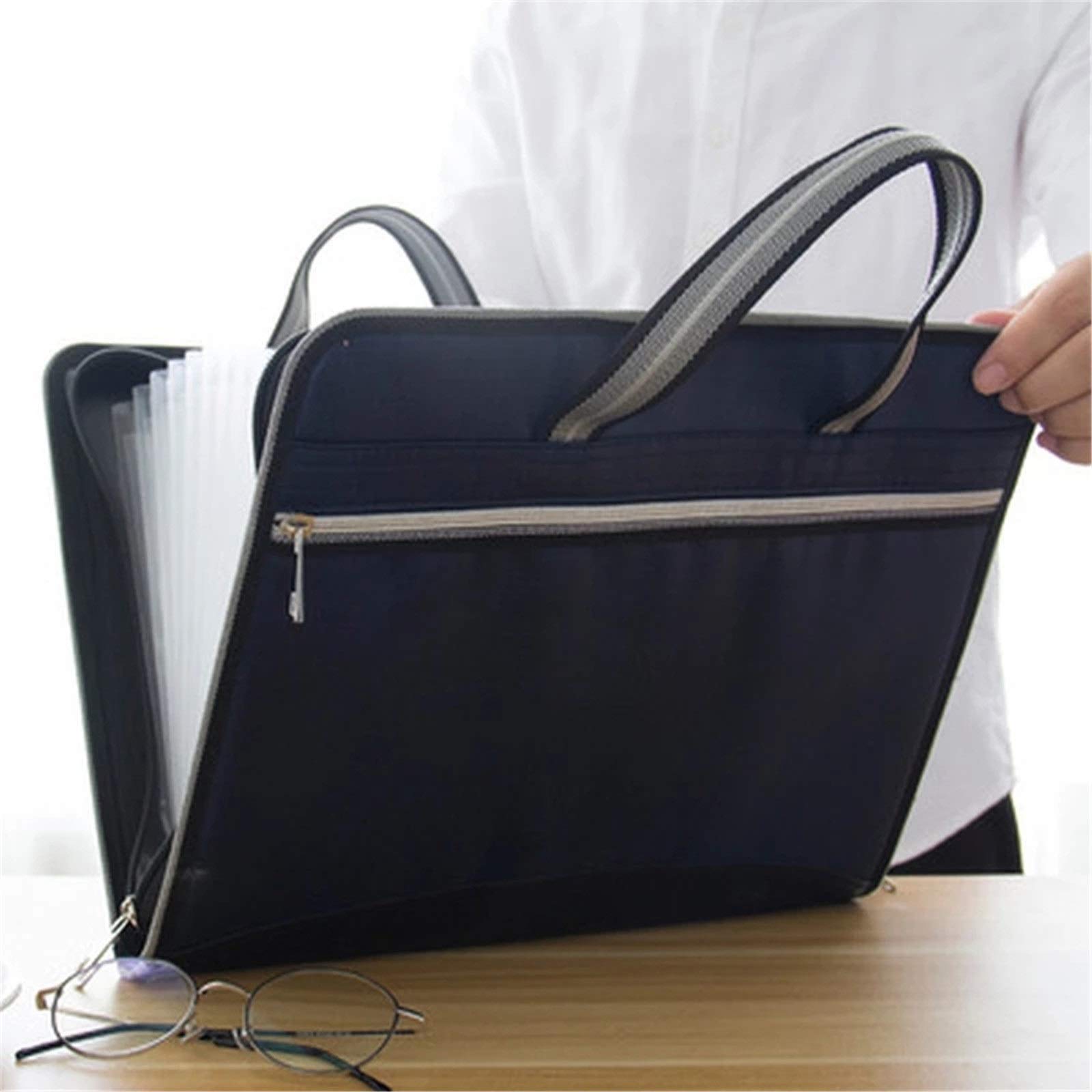 Extensible Pochettes pour Documents Office Canvas Leather Folder 12 Layers Expansion Wallet Document Organizer