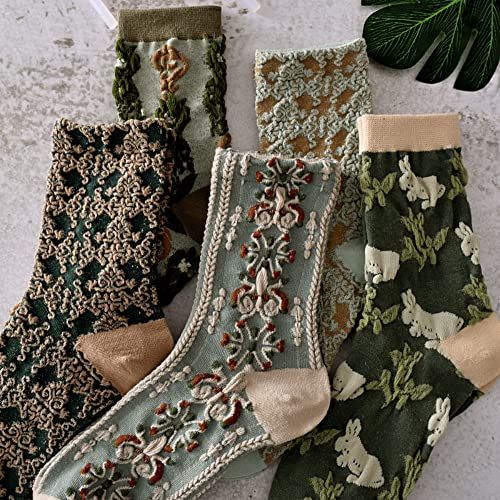 5 Pairs Womens Floral Cute Socks Vintage Embroidered Plant Socks for Women Teens Cotton Cozy Ankle Sock3