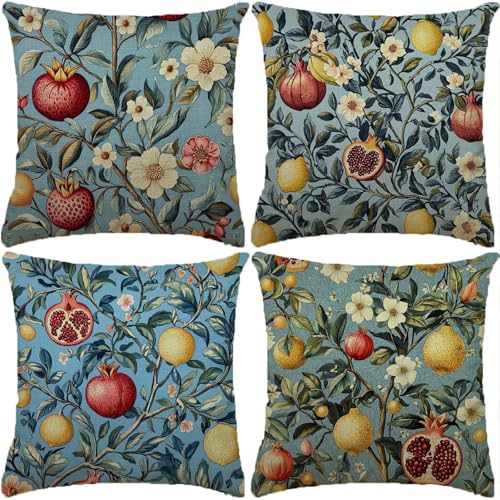 Funda Cojin azul Paquete de 4 55x55cm Granada Cojines para Sofa Fundas de Cojín Cuadradas Fundas de cojín de Lino con de dos Caras Estampado para Sofá Sala de Estar Dormitorio Festival Regalo XW-152