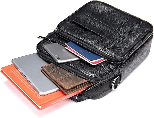 Miniatura 7 de Hebetag Bolso bandolera de cuero pequeño para hombres y mujeres, para viajes al aire libre, negocios