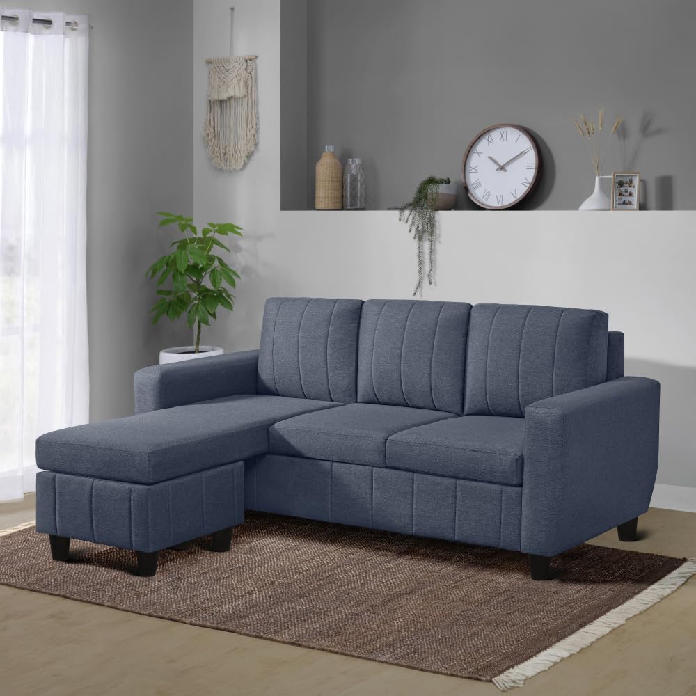 Sleepyhead Bae - 4 Seater Interchangeable L Shape Sofa Set (LHS/RHS, Fabric, Ocean Blue) 4 Person Sofa