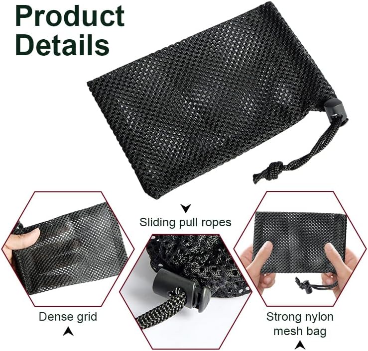 Mesh Bag, Small Nylon Mesh Drawstring Bag with Cord Lock, Black, 3 Pcs,3.9x5.9 Inch for Travel Stuff Bags, Cleansing Supplies