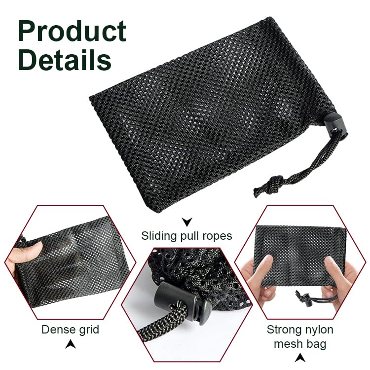 Mesh Bag, Small Nylon Mesh Drawstring Bag with Cord Lock, Black, 6 Pcs,5.9 x 7.9 Inch for Travel Stuff Bags, Cleansing Supplies3