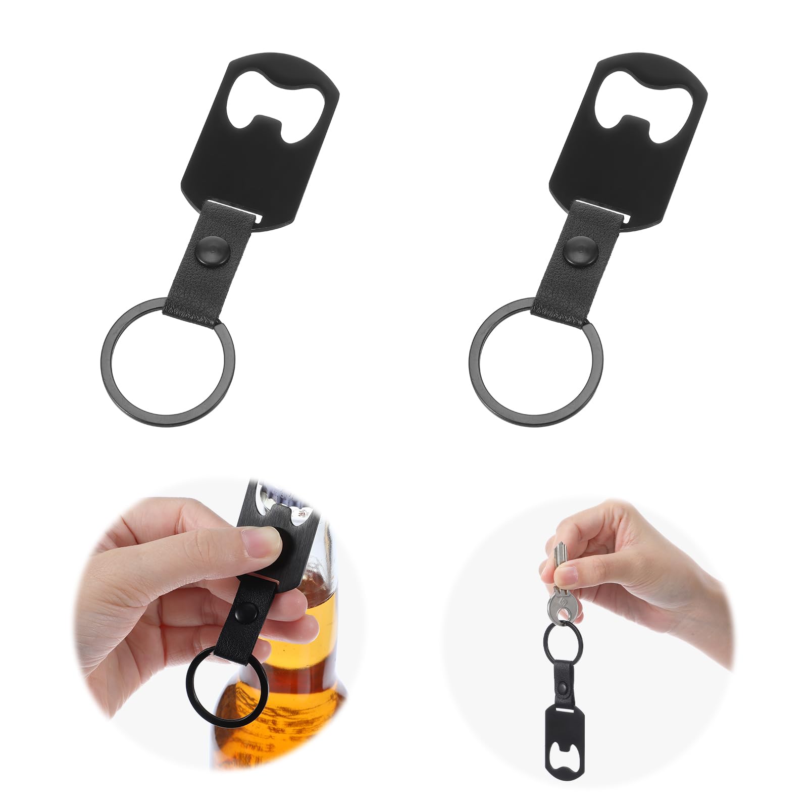 2Pcs Flat Bottle Opener Keychain Stainless Steel Small Beer Bottle Opener Keychain for Bartender, Bar Keys for Bartender Black Metal Portable Key Chain Bottles Openers for Bar Restaurant