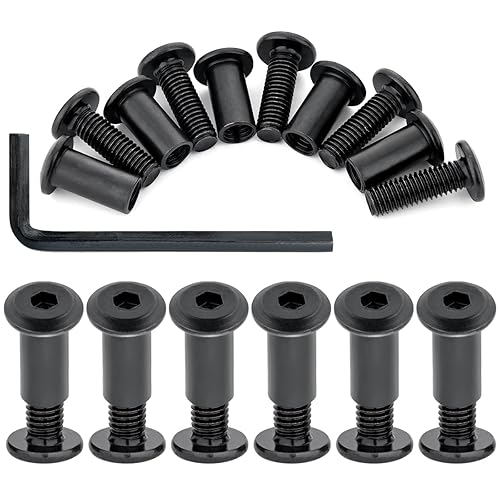 Miniatura 17 de 50 Piezas M6x20mm Pernos de Muebles Negros Tornillos Hexagonales y Tuercas de Barril Kit de Tornillos de Unión para Postes Conectores de Muebles