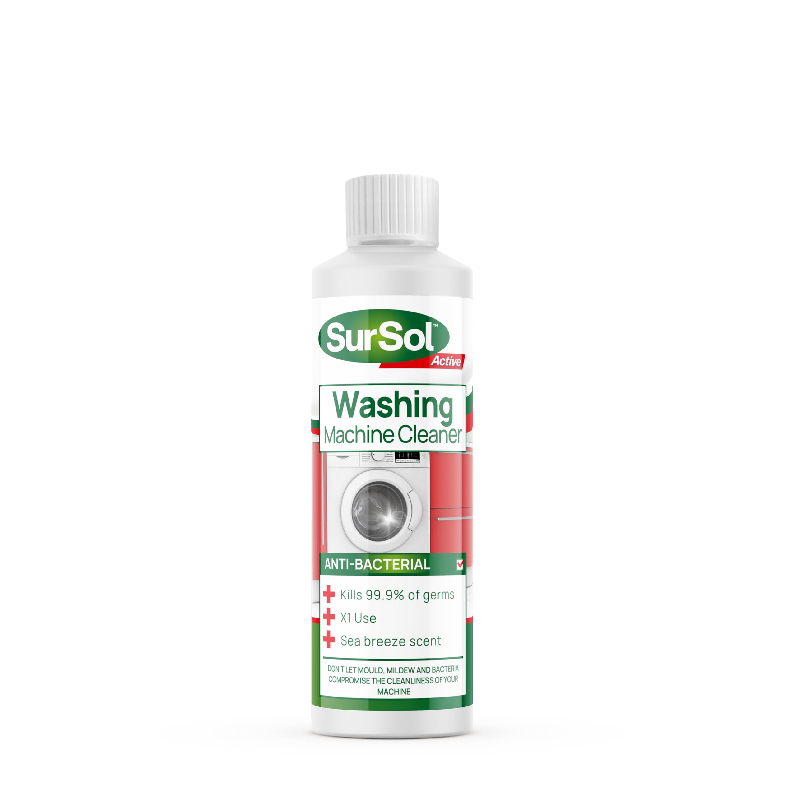 SurSol Active - Washing Machine Cleaner & Sanitiser | Anti-bacterial Removes Limescale, Odours and Dirt | Sea Breeze Scent - 250ml